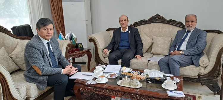 Feb 6, 2024: President ECOSF (Center) and the Executive Director ECOSF (right) called upon the Ambassador of Uzbekistan H.E Mr. Oybek Arif Usmanov (left) at the Embassy in Islamabad and discussed the scientific matters of ECO