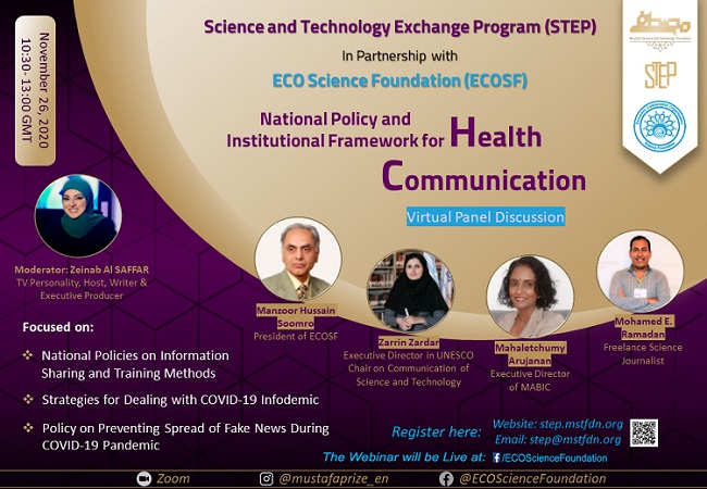 ECOSF in collaboration with Mustafa Science and Technology Foundation hosted a National Policy Dialogue on Health and Science Communication (Nov. 26, 2020)